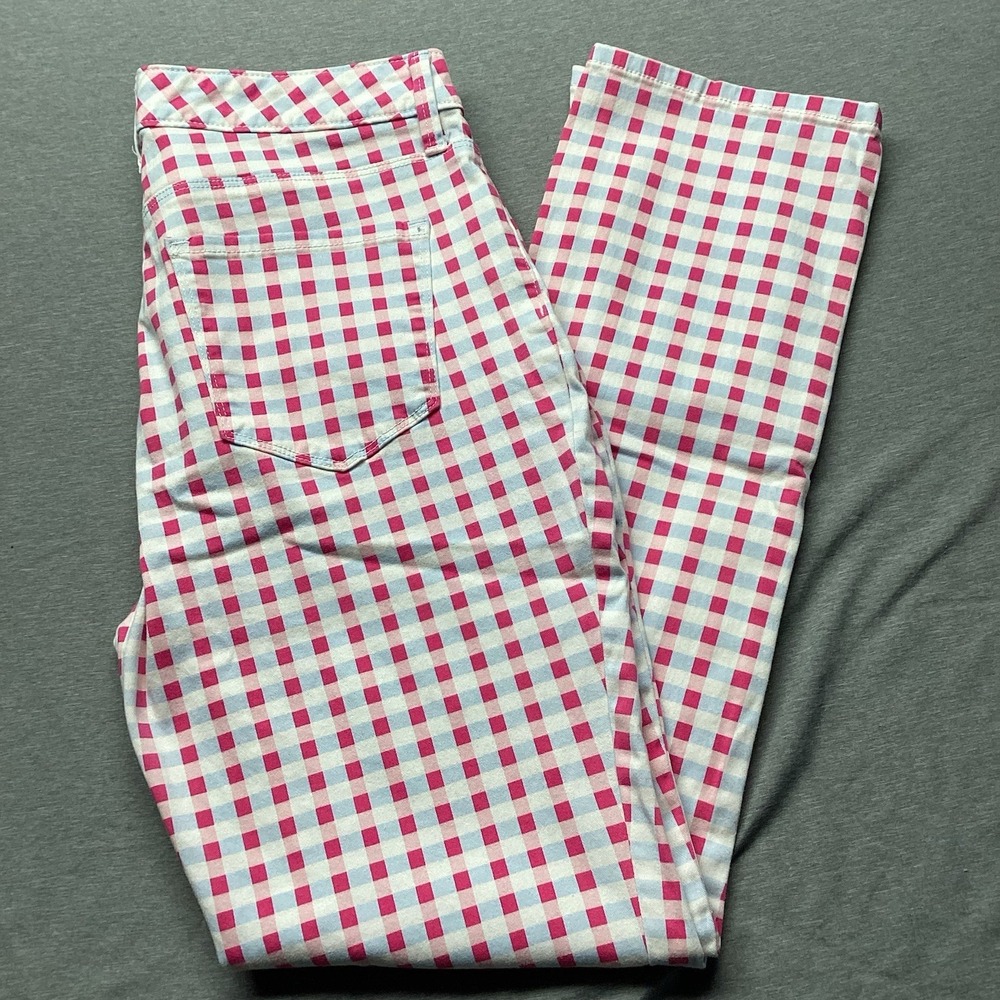 Women's Charter Club Pink White Baby Blue Gingham Stretch Size 10 Pants